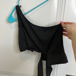 Black One Shoulder Crop Top - Large